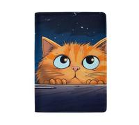 Funda de piel para pasaporte con ranuras para tarjetas, diseño de calabazas y gatos, Lindo gato amarillo mirando hacia arriba