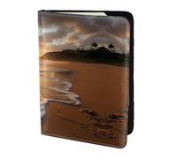 Funda de piel para pasaporte, diseño de atardecer, nubes, costa, hawaii, ecológico, de piel auténtica, esencial para viajes