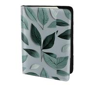 Funda de piel para pasaporte, diseño de hojas de color gris menta, ecológica, de piel auténtica, esenciales de viaje