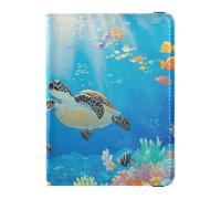 Funda de piel para pasaporte, diseño de tortugas marinas y coloridas con dibujos animados, Dibujos animados lindo colorido mundo de tortugas marinas, 1 size