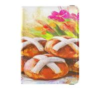 Funda de piel para pasaporte, impermeable, para vacaciones familiares, bonito libro de pasaporte, artículos esenciales de viaje, feliz Pascua, bollos de cruz caliente, Happy Easter Hot Cross Buns, 1
