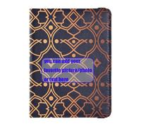 Funda de piel para pasaporte, organizador de documentos de viaje, con patrón geométrico plano Hevron dorado y azul, protector ligero para tarjetas de vacunación, Patrón geométrico plano Hevron dorado