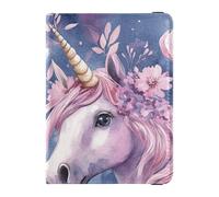 Funda de piel para pasaporte, organizador de documentos de viaje, diseño de unicornios blancos, diseño de dibujos animados, Lindos unicornios blancos de dibujos animados, 1 size