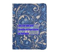 Funda de piel para pasaporte, organizador de documentos de viaje, protector para pasaporte, con ranura para tarjeta de vacunación, ligera, con patrón de desplazamiento azul, Patrón de desplazamiento