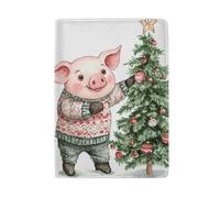Funda de piel para pasaporte, Pig in a Sweater Christmas