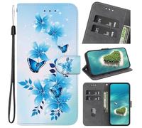 Funda de piel para Realme 14 Pro Plus, a prueba de golpes, con función atril, cierre magnético, ranuras para tarjetas y soporte, para Realme 14 Pro Plus, diseño de mariposa azul