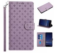 Funda de piel para Samsung Galaxy A55 5G con tapa tipo billetera, estampado de trébol, funda de piel sintética con ranuras para tarjetas, compatible con Samsung Galaxy A55 5G, color lila