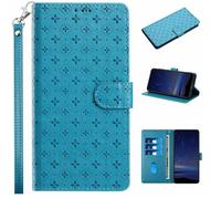Funda de piel para Samsung Galaxy A55 5G con tapa tipo billetera, estampado de trébol, funda de piel sintética con ranuras para tarjetas, compatible con Samsung Galaxy A55 5G, color azul