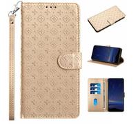Funda de piel para Samsung Galaxy A55 5G Flip Funda Wallet Case, Relieve Clover Teléfono Móvil PU Cuero Funda Case Tarjetero Funda Compatible con Samsung Galaxy A55 5G Dorado