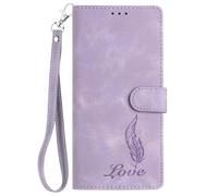 Funda de piel para Samsung Galaxy S23 Plus con diseño de plumas, funda de piel con tapa, funda tipo libro, soporte para tarjetas, funda magnética para Samsung Galaxy S23 Plus, color lila