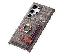 Funda de piel para Samsung Galaxy S25 Ultra/S25 Plus/S25, diseño de cicatrices de Litchi, funda con anillo, ranuras para tarjetas, funda ultrafina, gris, S25 Plus