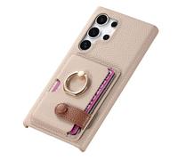 Funda de piel para Samsung Galaxy S25 Ultra/S25 Plus/S25, diseño de cicatrices de Litchi, funda con anillo, ranuras para tarjetas, funda ultrafina, beige, S25 Plus
