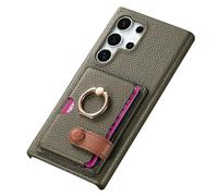 Funda de piel para Samsung Galaxy S25 Ultra/S25 Plus/S25, diseño de cicatrices de Litchi, funda con anillo, ranuras para tarjetas, funda ultrafina, verde, S25 Plus