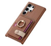 Funda de piel para Samsung Galaxy S25 Ultra/S25 Plus/S25, diseño de cicatrices de Litchi, funda con anillo, ranuras para tarjetas, funda ultrafina, marrón, S25