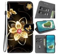 Funda de piel para Tecno Spark 30C, a prueba de golpes, con función atril, cierre magnético, ranuras para tarjetas y soporte, para Tecno Spark 30C, diseño de flores doradas
