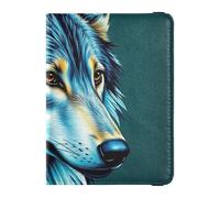 Funda de piel personalizable con diseño de lobo azul para pasaporte, cartera para pasaporte, bonito libro de pasaporte, ultrafino, animales lobo azul, 1 size