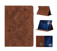 Funda de piel premium con relieve de flores y pájaros, ranura para tarjetas, marco de fotos y soporte para Apple iPad mini 2024 / mini 6