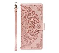 Funda de piel sintética con tapa para Samsung Galaxy A54 5G, diseño de mandala en relieve con ranuras para tarjetas, cierre magnético, función atril, color oro rosa
