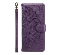 Funda de piel sintética con tapa para Vivo Y21 5G 2026, diseño de mandala en relieve con ranuras para tarjetas, cierre magnético, función atril, color morado