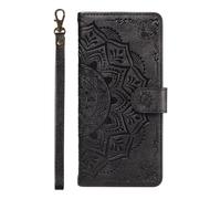 Funda de piel sintética con tapa para Vivo Y21 5G 2026, diseño de mandala en relieve con ranuras para tarjetas, cierre magnético, función atril, color negro