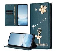 Funda de piel sintética hecha a mano para Doogee Note 58 con ángulo de purpurina y diamantes brillantes, con ranuras para tarjetas magnéticas, para Doogee Note 58, color verde
