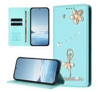 Funda de piel sintética hecha a mano para Doogee Note 59, con diamantes brillantes, con ranuras para tarjetas, magnéticas, para Doogee Note 59, color verde menta