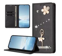 Funda de piel sintética hecha a mano para Motorola Moto G06 4G, con diamantes brillantes, con ranuras para tarjetas magnéticas, para Motorola Moto G06 4G, color negro