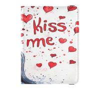 Funda de piel sintética para pasaporte, impermeable, para mujeres, hombres, familia, lindo libro de pasaporte, artículos esenciales de viaje, día de San Valentín, árbol rojo, corazón, pétalos, bésame,