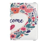 Funda de piel sintética para pasaporte, ligera, cartera para pasaporte para mujeres y hombres, lindo libro de pasaporte, viajes, día de San Valentín, flores, ramas de corazón, bienvenida, Día de San