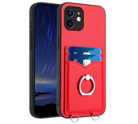 Funda de piel tipo cartera para iPhone 13 con tarjeteros, cierre magnético a prueba de golpes, doble capa protectora para iPhone 13, color rojo