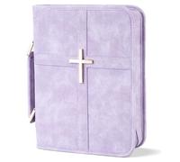 Funda de piel vegana para la Biblia, bolsa de la Biblia con bolsillo para teléfono, funda de la Biblia para mujer, caja de regalo cristiana (morado, grande)
