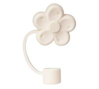 Funda de popote para copa Stanley, bonita decoración de pajita para accesorios de copa Stanley, tapas de paja de flores de silicona, tapas a prueba de polvo, tapa de popote reutilizable (beige)