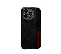 Funda de protección Audi Sport - iPhone 13 Pro - Funda Protectora a Prueba de Golpes, Material de Carbono - diseñada con Recortes precisos para cámara, Puertos y Botones - Negra con Detalles Rojos