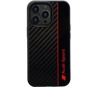 Funda de protección Audi Sport - iPhone 13 Pro Max - funda protectora a prueba de golpes, material de carbono - diseñada con recortes precisos para cámara, puertos y botones - negra con detalles rojos