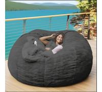 Funda de puf gigante de felpa 2.1 (sin relleno) | Puf de relleno para adultos y adolescentes, asiento suave para dormitorios y salas de estar (gris oscuro)