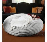 Funda de puf redonda de piel sintética ultrasuave para adultos y adolescentes, otomana ligera de felpa a rayas para sala de estar y dormitorio, color gris claro, 120 x 25 cm (sin relleno)