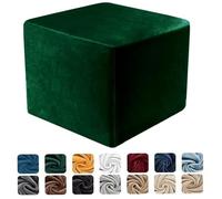 Funda de puf suave y elástica extraíble para sala de estar y dormitorio, color verde oscuro, se adapta a otomanas rectangulares, acogedor protector de reposapiés