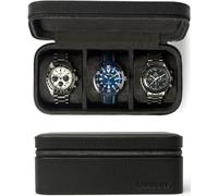 Funda de Reloj de Viaje de Cuero de Lujo para Hombre - Soporte Negro con 3 Compartimentos