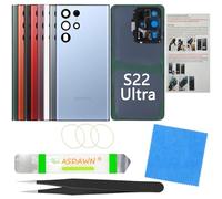 Funda de repuesto de cristal para pantalla trasera para Galaxy S22 Ultra con manual de instalación + lente de cámara preinstalada + kit de herramientas de reparación para Samsung Galaxy S22 Ultra 5G