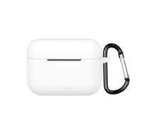 Funda de silicona a prueba de golpes compatible con Realme Buds T200, funda protectora suave con clip de mosquetón (blanco)