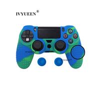 Funda de silicona antideslizante verde y azul para el mando Sony Dualshock 4 PS4 Pro Slim (funda y palanca de