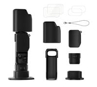 Funda de silicona compatible con Insta360 Luna Ultra, funda protectora suave con protectores de pantalla de lente de vidrio templado, tapa de lente, soporte de base de silicona, Black, Sencillo