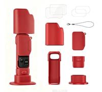 Funda de silicona compatible con Insta360 Luna Ultra, funda protectora suave con protectores de pantalla de lente de vidrio templado, tapa de lente, soporte de base de silicona, Red, Sencillo