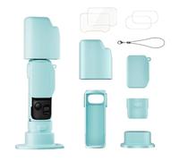 Funda de silicona compatible con Insta360 Luna Ultra, funda protectora suave con protectores de pantalla de lente de vidrio templado, tapa de lente, soporte de base de silicona, cian, Sencillo