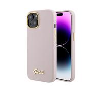 Funda de silicona Guess Script Metal Logo Frame Rosa - iPhone 15