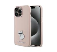 Funda de silicona Karl Lagerfeld Choupette Metal Pin, Rosa - iPhone 15 Pro Max