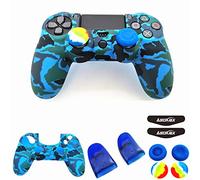 Funda de silicona para controlador PS4 (1 funda antideslizante, 1 par de extensores de gatillo L2 R2, 4 agarres para el pulgar, 4 calcomanías de barra de luz LED), protector para controlador DualShock
