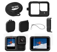 Funda de silicona para GoPro Hero 13 Black, oGoDeal silicona, tapa de batería, protector de pantalla de cristal templado, protector de pantalla de cristal templado, pantalla pequeña HD, tapa