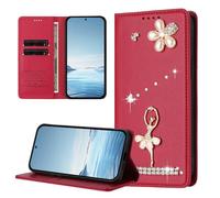 Funda de silicona para Nokia G22, diseño de mariposas y flores con brillantes, color rojo