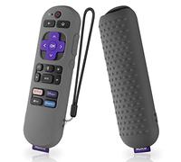 Funda de silicona para Roku Express 4K+ control remoto por voz RCA10R, Roku Voice Remote Cover RC-GZ1 Roku Streaming Stick 4K funda de silicona con cordón (gris oscuro)